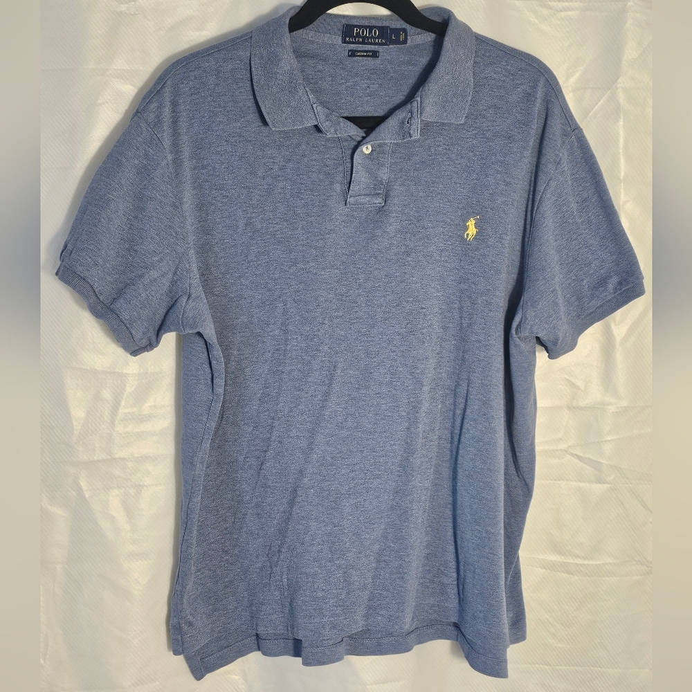 Polo by Ralph Lauren Custom Fit Heather Blue Polo Shirt- Large (Discoloration)
